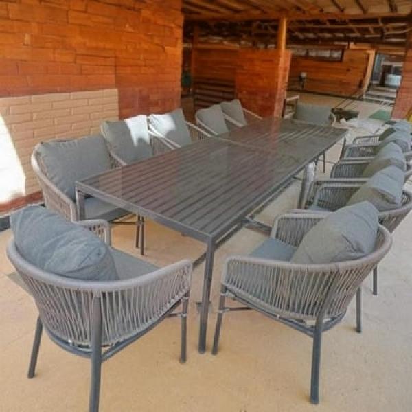 طقم أثاث خارجي حديد و دوبار 13 قطع - رمادي