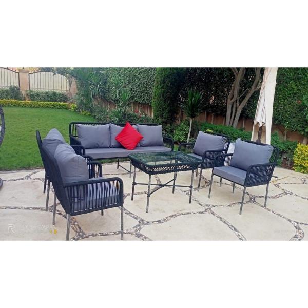 طقم أثاث خارجي حديد و دوبار 6 قطع - رمادي
