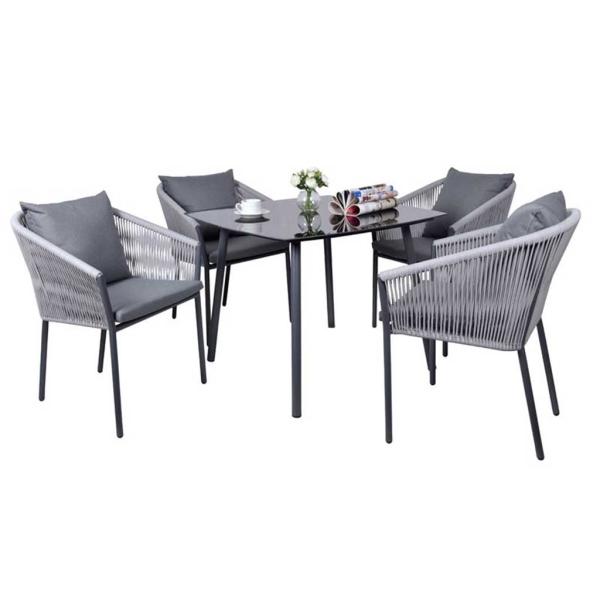 طقم أثاث خارجي معدن 5 قطع - رمادي