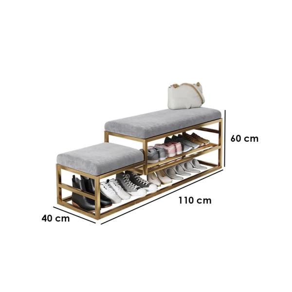 جزامة ستيل وقطيفة رمادي وذهبي - 60×40×110×38 سم