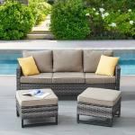 طقم أثاث خارجي راتان 3 قطع - رمادي