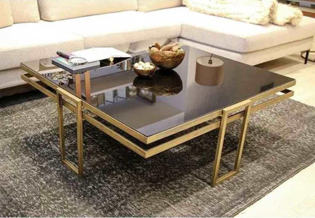 ترابيزة قهوة ستيل و زجاج ذهبى - 75×75×40 سم